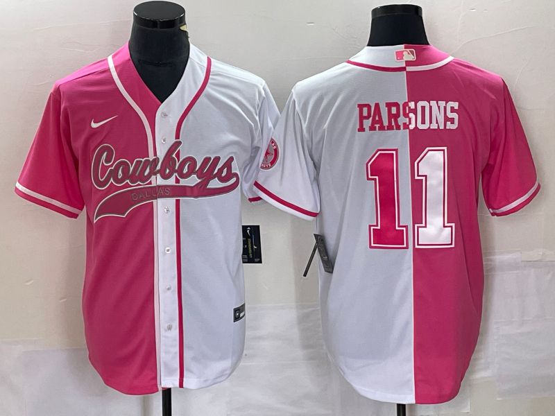 Men Dallas Cowboys #11 Parsons pink white Co Branding Game NFL Jersey